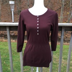 BCBGMaxAzria eggplant-colored size M pullover knit sweater w/seven buttons